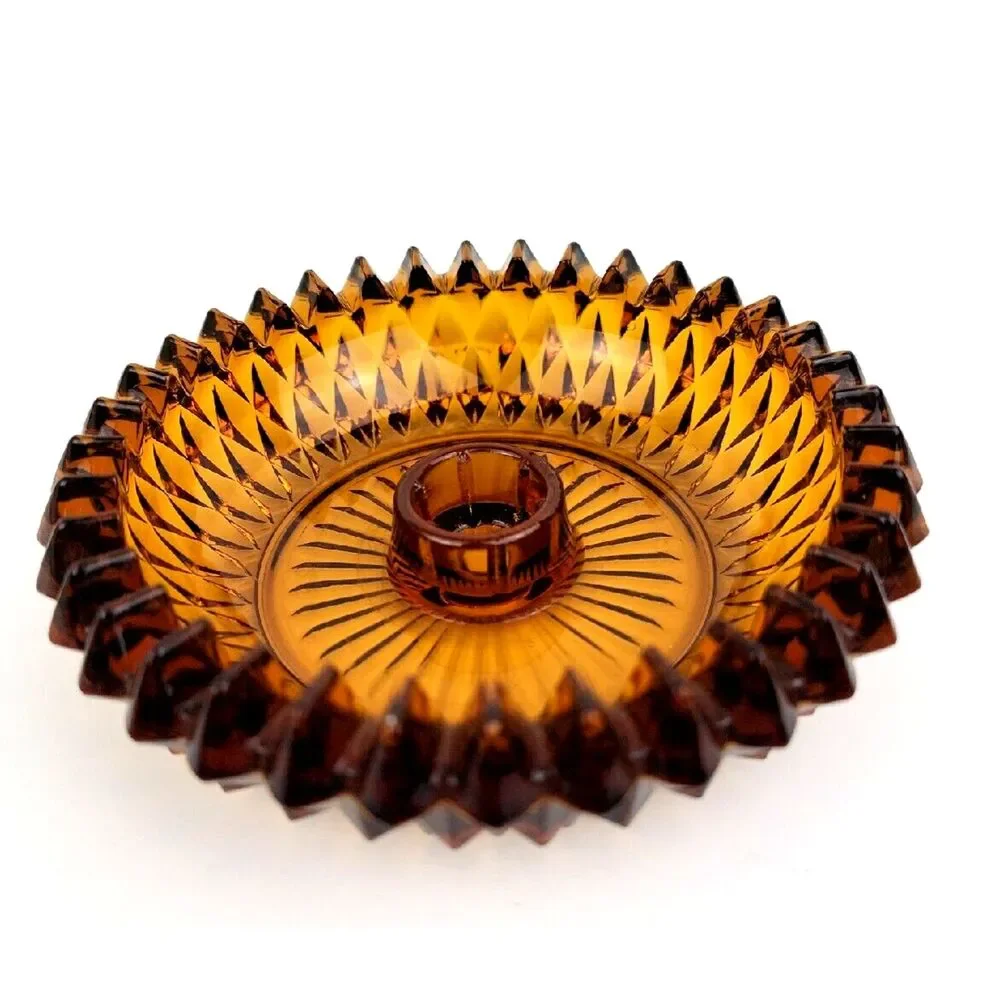Vintage Indiana Glass Amber Diamond Saw Tooth 2 in 1 Votive Taper Candle Holder